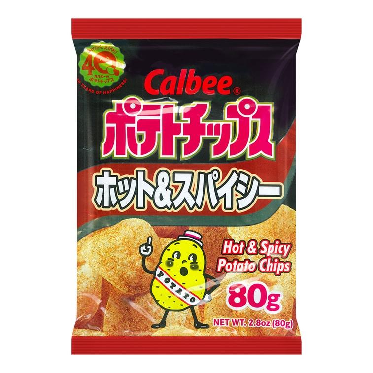 Calbee Hot & Spicy Potato Chips 80g - Crispy Thinly Sliced Snack from Japan for Spice Lovers