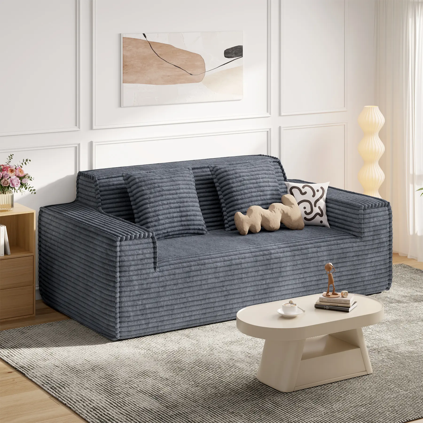 75'' Modern Upholstered Cloud Loveseat Sofa - Corduroy, Stain Resistant, No Assembly Required, Comfy Deep Seat Couch for Living Room, Bedroom, Modern Upholstered Sofa, Cloud Couch Design