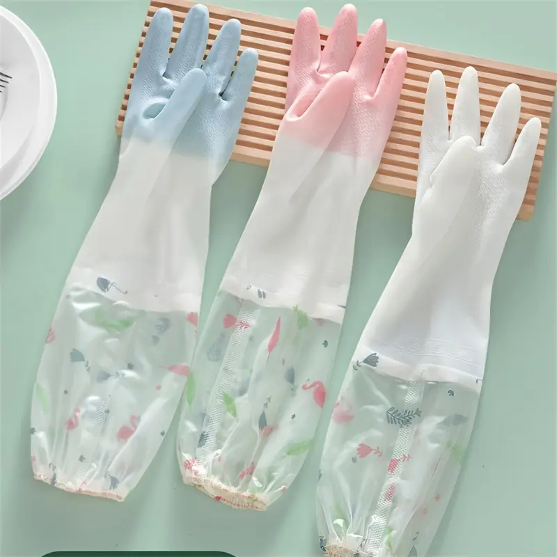 3 Pairs Long Sleeve Silicone Gloves, Reusable Dishwashing Gloves, Kitchen Oven Pet Cleaning Gloves, Lead-Free, Waterproof, for Bathroom, Toilet, Kitchen, Wall, Floor Cleaning