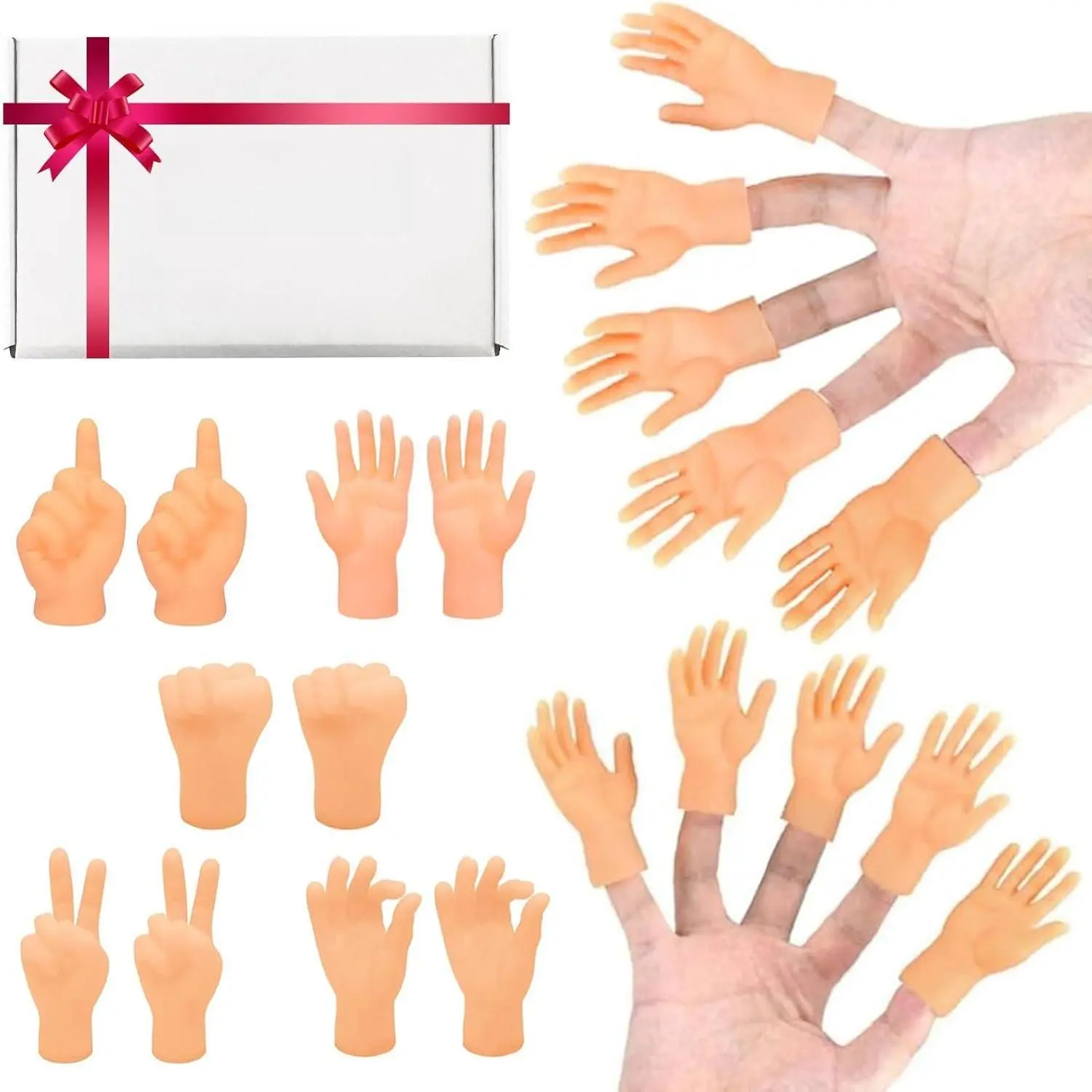 F-MTS24  Tiny Hands,20Pcs Miniature Finger Hands Realistic Design Funny Mini Hands for Fingers Gifts Prank Gag Party Finger Puppets