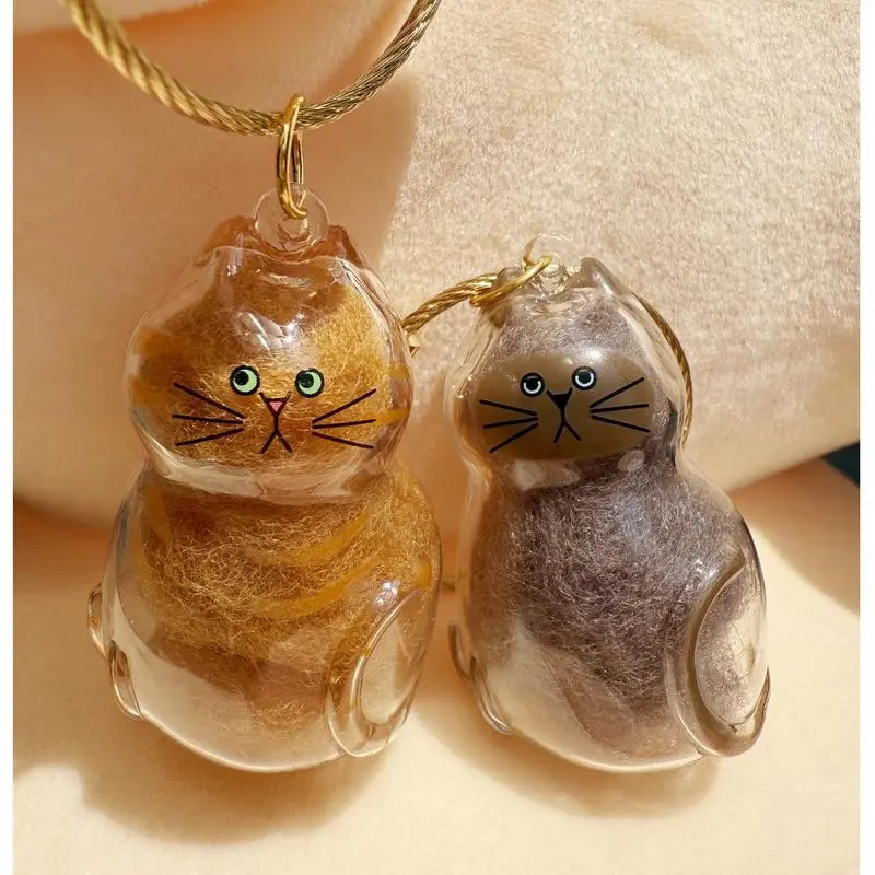 Clear Cat Fur Keepsake Charm - Portable Memorial Keychain for Pet Lovers, Customizable Cat Hair Jewelry Gift Sentimental Feline Essence Crystal