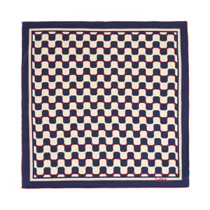 "Checkerboard" Silk  Bandana Scarf - Blue