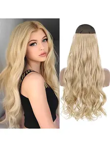 Women's Invisible Fish Line Hair Extensions, Adjustable Long Curly Daily Wear Wig Pieces, Natural Look One-Piece Design, Synthetic Hairpiece
