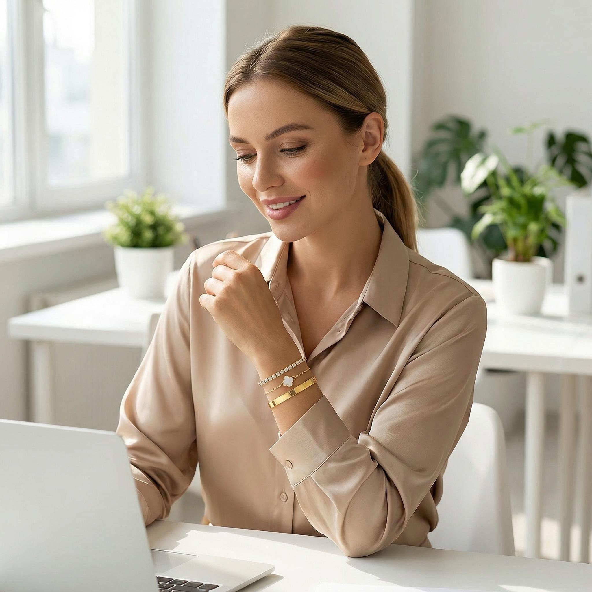 three-piece set Gold Multi Chain Bracelet Set Luxury Stackable Bracelets with Shiny Wide Metal Chain Rhinestone Thin Chain and Five Leaf Clover Pendant for Women Five Leaf Clover Gold Bracelet  Stackable Gold Bracelet for Women