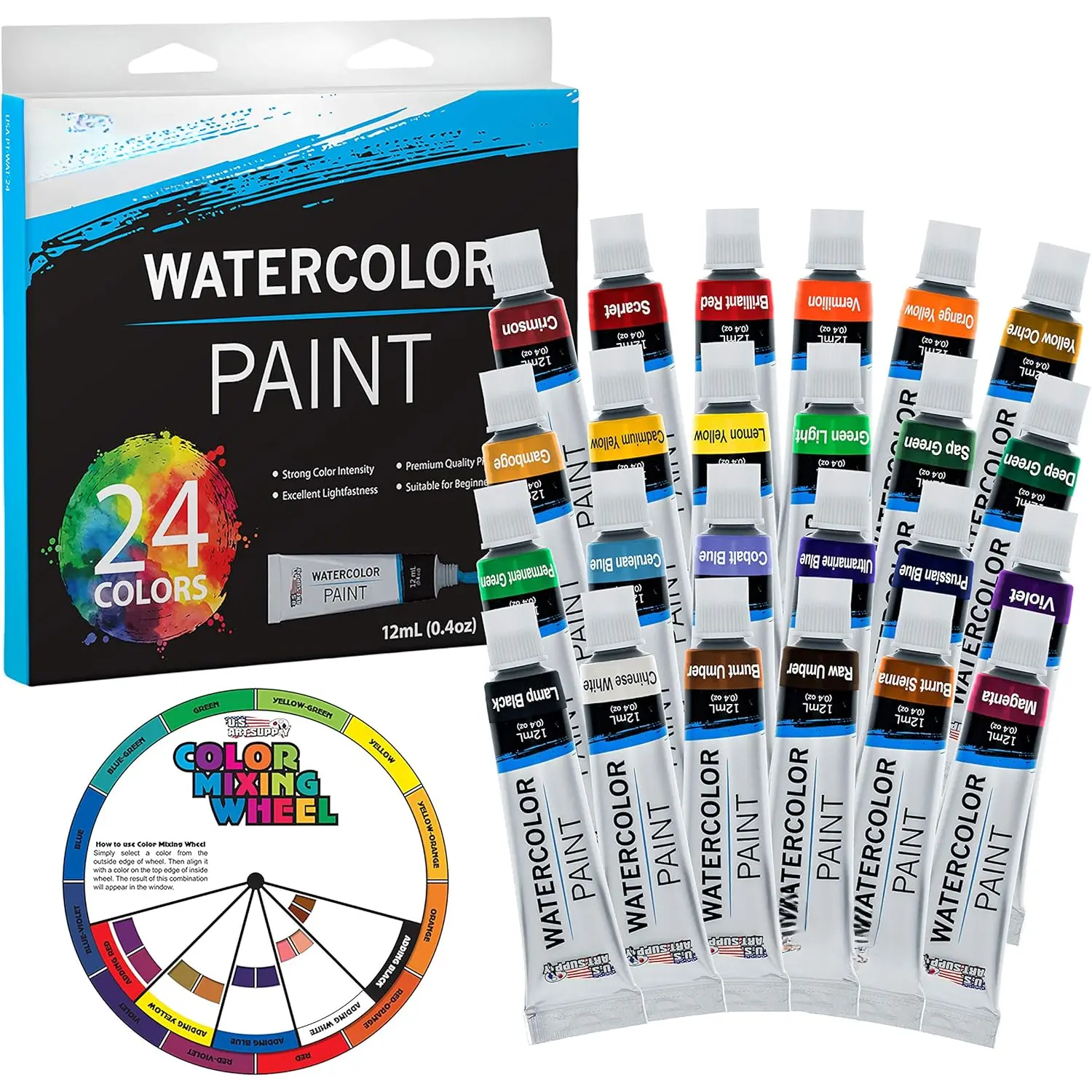 12ml Water Colors  Set, Professional Watercolor  Tubes, 24-Color Watercolor Tubes Set, Vibrant Pigments in Durable  Tubes for ists