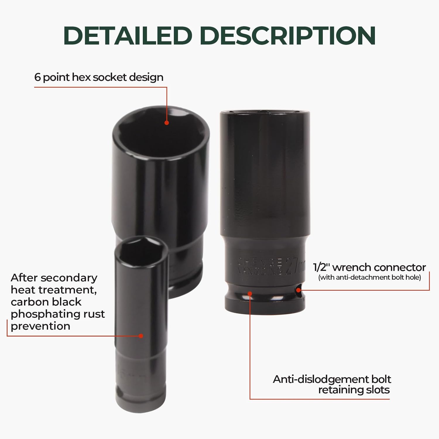1/2" Drive Impact Socket Set, 20Pcs Drive Master Deep Impact Socket Set 8mm - 32mm, Metric, 6 Point, with Impact Driver Socket Extension Bar for Home Car Repair