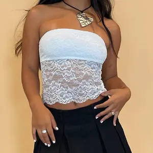 Women Floral Lace Tube Tops Summer Strapless Cropped Bandeau Backless Shirts for Streetwear Aesthetic Grunge Clothes