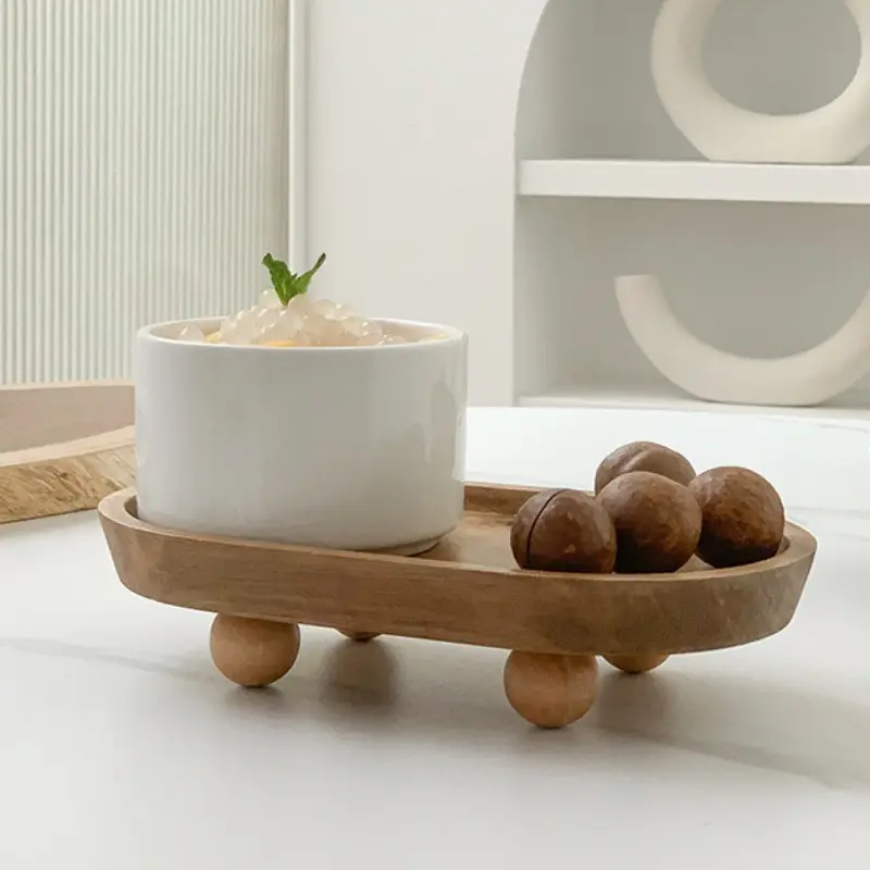 [Everyday Elegance] Elegant Oval Wooden Tray with Sphere Legs - Versatile Key Storage, Dessert Display, and Candle Holder - Ideal for Home Decor and Aromatherapy Ornaments 1Pc