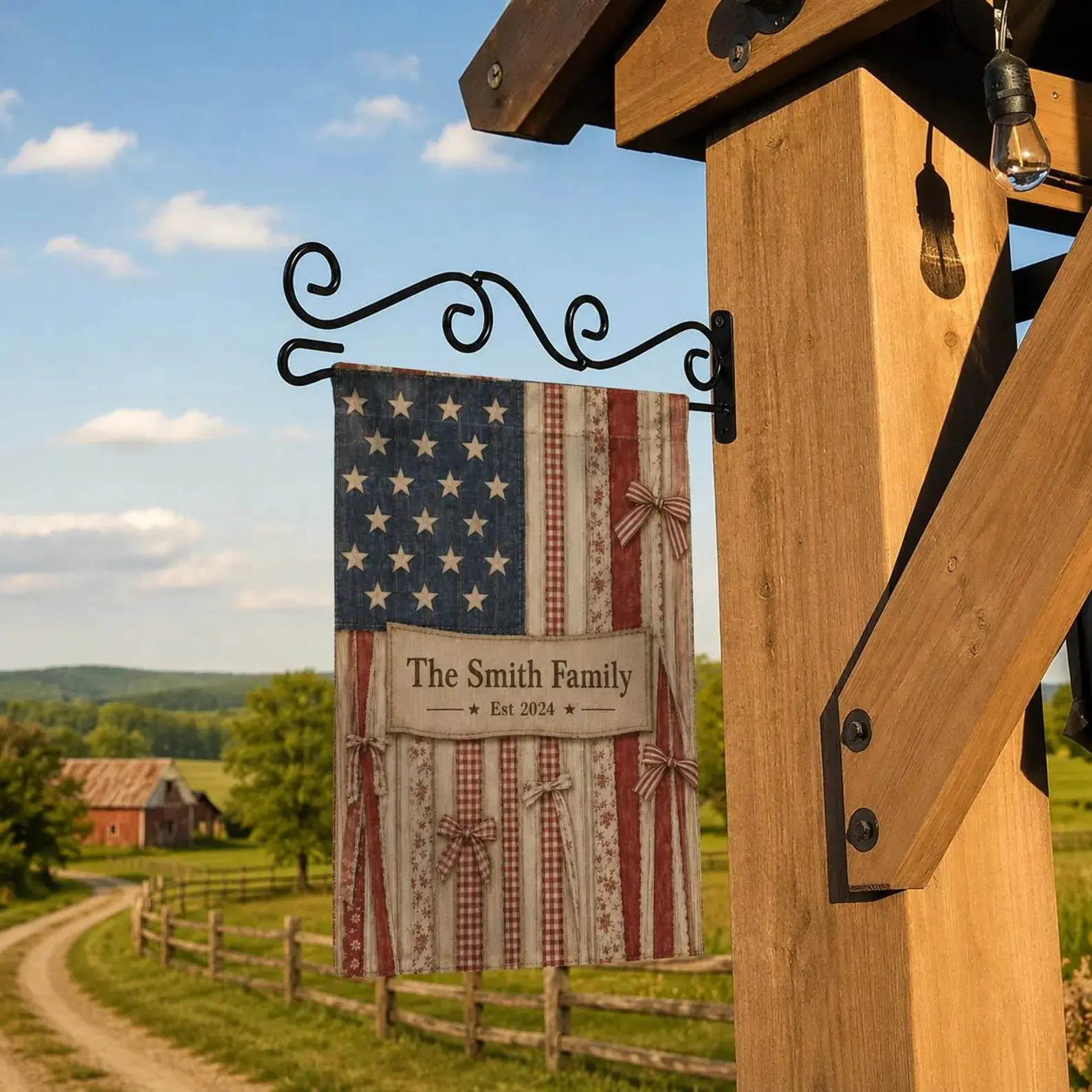 Personalized Family Garden Flag, Vintage American Flag House Banner, Custom Last Names Yard Decor, Patriotic Farmhouse Gifts, 4th of July Welcome Flag