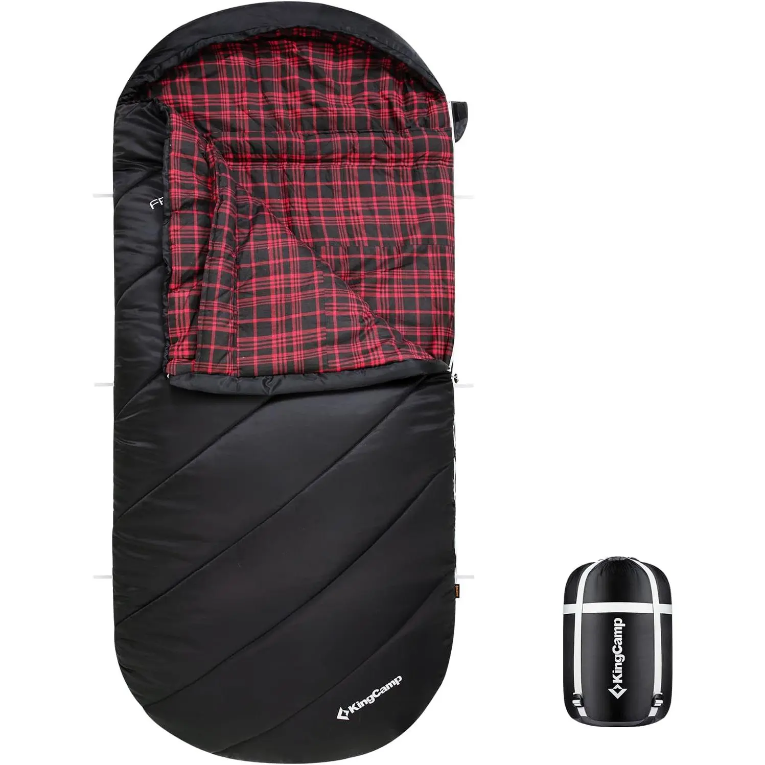 KingCamp XL Extra-Wide Sleeping Bag for Adults, 86.6" for Big & Tall with Soft Cotton Flannel Lining, Waterproof & Windproof Shell for Cold Weather Camping, 39°F Comfort, Lightweight 5.3lbs, 86.6" Length, Hollow Fiber
