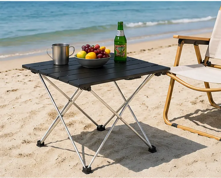 Portable Folding Camping Table, Aluminum Lightweight Beach Table with Carry Bag, Compact Outdoor Table for Camping, Picnic, BBQ, Hiking, Fishing & Travel (Black-S)