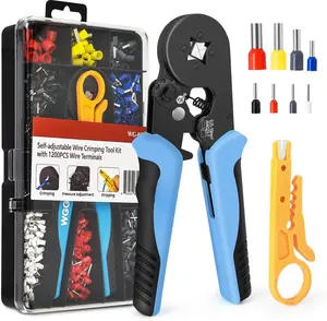 Ferrule Crimping Tool Kit, AWG 23-7 Self-adjustable Ratchet Wire Ferrule Crimper Plier Set with 1200 count Wire Terminals Crimping Connectors Wire Ends Ferrules