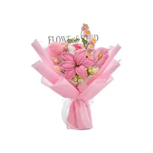 Handmade Plush Knitted Crochet Flower Bouquet, Tulip, Lily, Rose Bouquet Gift for Mother's Day, Girlfriend, Valentine’s Day, Anniversary, Birthday, Wedding, Home Decor, CJ Hendry Flower Market
