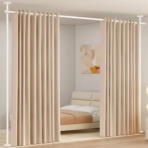 Room Divider Curtain Rod, No Drilling Room Separator for Space Partition Adjustable 4-10ft(H) 28-70inch(W) Heavy Duty Temporary Wall Divider Floor to Ceiling Tension Rod, White