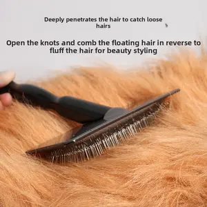 No More Slippery, Strenuous Brush Handles! Black Lacquered Wooden Handle Angled Pet Fluffing Brush |   Secure Grip, Effortless Brushing