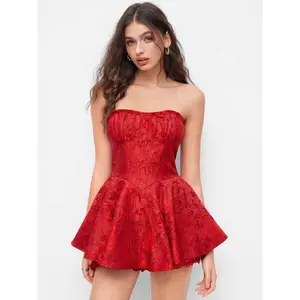 Cider Jacquard Floral Lace Up Bandeau Mini Dress With Detachable Straps