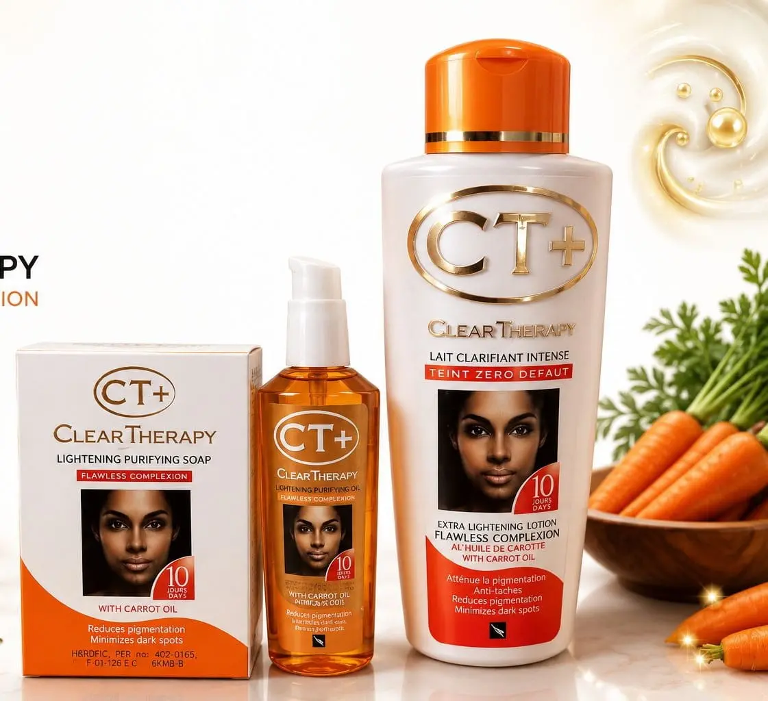 CT+ Clear Therapy Lightening Purifying Soap & Extra Lightening Lotion with Carrot Oil for Flawless Complexion