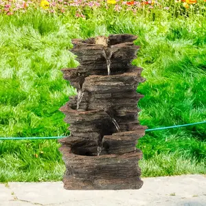 360 Stand QI004590 4-Tier Rock-Look Water Fountain with LED Rolling Glow Ball, Calming Sound, Garden Accessories for Home and Garden, Outdoor Solar Fountain, Backyard Garden Accessories
