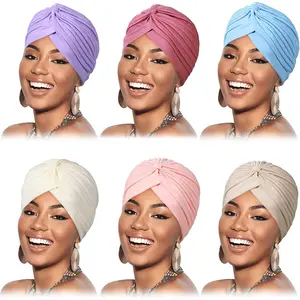 Women's 6-Piece Stretchy Beanie Turbans - Soft Pre-Tied Knot Head Wraps, All Seasons Chemo & Sleep Hats, 6 Colors, Gentle on Sensitive Scalps, Comfortable for Daily Wear