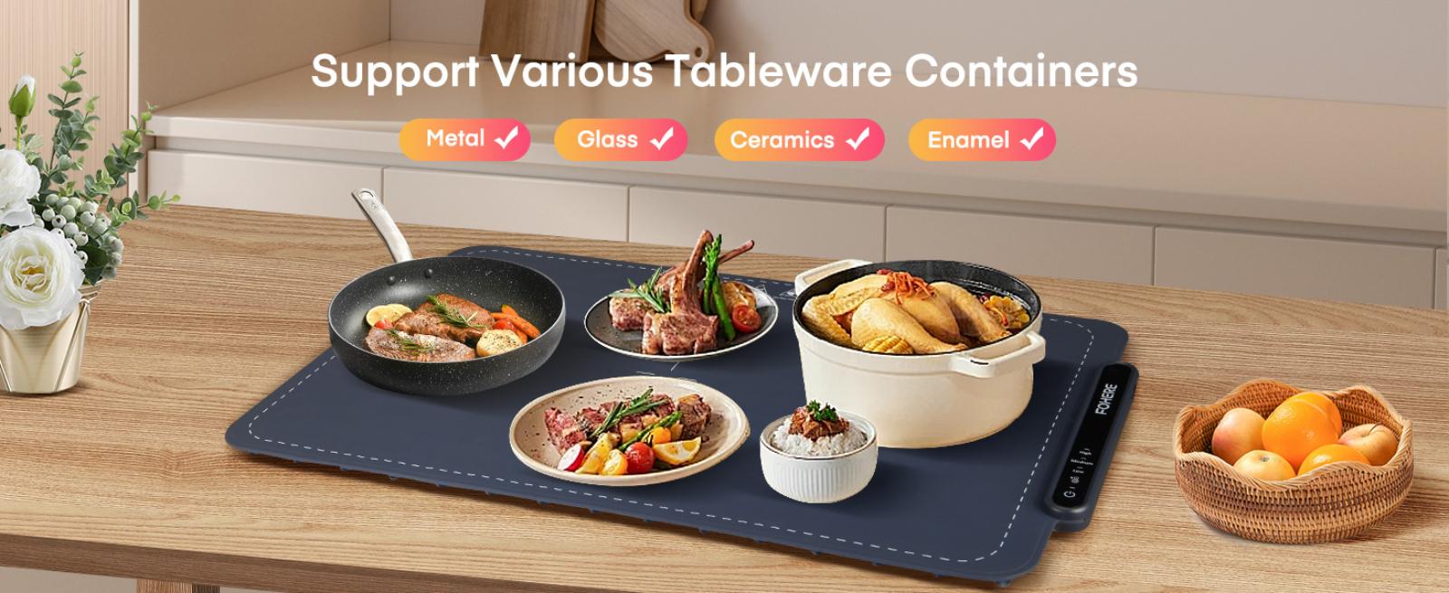 FOHERE Warming Mat for Food Full Surface Heating with 3 Modes, Electric Warming Tray Keeping Food Warm or Thawing for Parties Buffets Gatherings Holidays Daily Use, Versatile, Rollable, Dark Blue