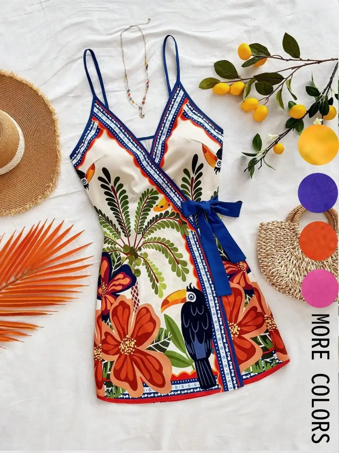 Women's Floral Print Casual Cami Dress, Boho Sleeveless Spaghetti Strap Dress for Beach Vacation, Ladies Summer Clothes Work Wear Cargo Pants Street Style Shorts Square Neck Lightweight Soft Fabric Basic Tee Mini Skirt