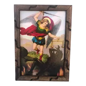 San Miguel Arcangel (#21) Rustic Frame For Wall Oil Painting Saint Michael Archangel Cuadro Rustico Religious art image, home decor, wall decor, church events, gifts