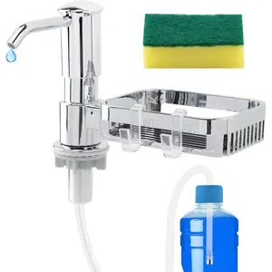 Soap Dispenser Pump for Kitchen Sink with Sponge Rack,Under Counter Brushed Nickel ABS Pump  with 39" Extension Tube Kit,Fit for Kitchen Bathroom in Counter()