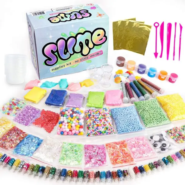 162 Pack Slime Supplies Kit, Add Ins Slime Kit for Kids Girls Slime Making, Including Foam Balls, Glitter, Fishbowl Beads, Charms, Clear Containers