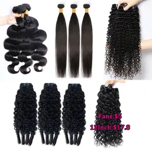 【Buy 3 Get 4】Megeen Hair 12A Human Hair Bundles Straight/Body Wave/Water Wave/Burmese Curly/Deep Wave Bundles Human Hair 100% Unprocessed Brazilian Virgin Hair Quick Weave Extensions Natural Black