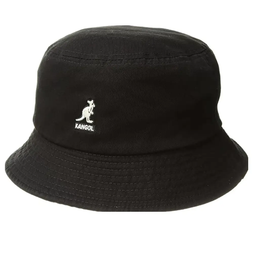 Kangol Washed Cotton Bucket Hat for Men, Women - Black Retro Streetwear Look Classic Vintage Style Lightweight Packable Summer Hat