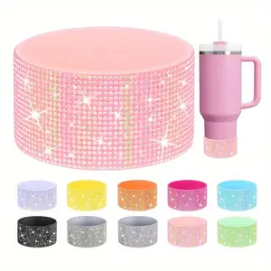 1 Piece Diamond Glitter Silicone Boot for Stanley Cup 20-40oz Tumbler for 30-40oz Trek Tumbler Accessories for 2.8-2.9 inch Trapezoidal Cylinder Base Water Bottles Bottom Anti-Slip Sleeve