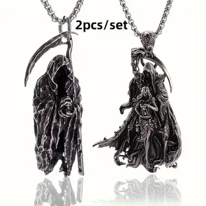 "Equinox Infernal Duo! 🔥 ⚔️   Twin Scythe Pendant Set - Gothic Unisex Chains with Occult Geometry for Nightclub Alchemy, Hellfire Chic & Everyday Rebellion 🌑 # HellfireChic2025 # PunkAlchemy