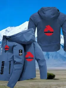 Men's Fashion Ursus Logo Lightweight Outdoor Windproof Jacket, Bear Print, Long Sleeve, Fitted, All Seasons, Durable Polyester