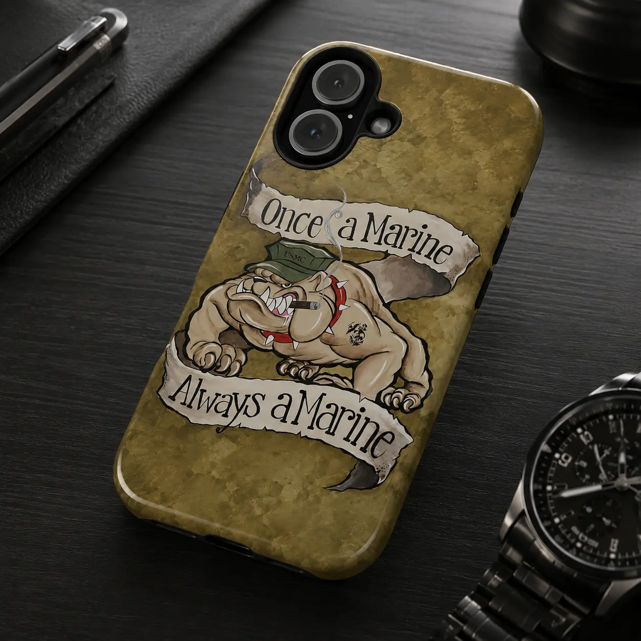 Once a Marine Always a Marine Phone Case, USMC Bulldog Military Phone Cover, Marine Veteran Pride Gift for Men and Women