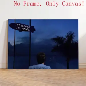 "The World Is Yours" Motivational Canvas Wall Art (Unframed) - Scarface Tony Montana Poster - Hustle Mindset Office Decor - Gangster Movie Print