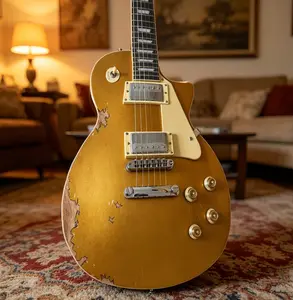 Electric guitar, handed relics, gold top, tune-o-matic bridge, HH pickup, pickguard, Chrome-plated hardware，solid mahogany body, rosewood fretboard, 22 frets, 6 strings, in stock