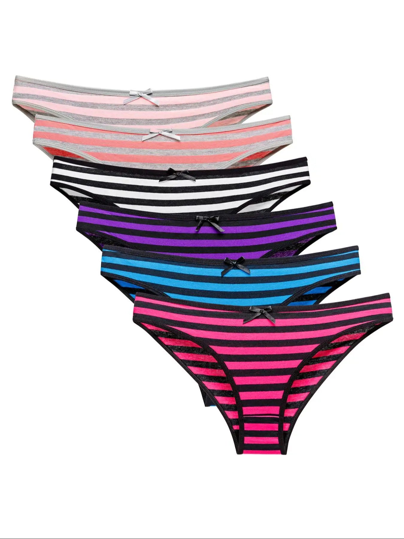 Women's Bow Decor Striped Print Knicker, Fashion Stretchy Panties, Lady Underwear Thongs for All Seasons, Women Comfy Fit Underwear, Summer Panty, 200