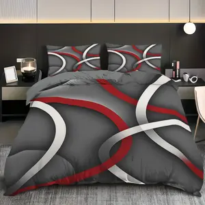3-piece set (1 duvet cover 2 pillowcases, no core), modern geometric line printed duvet cover set, grey red spiral circle bedding suitable for all seasons, suitable for bedroom guest room, Decorative Duvet Cover, zipper closure, machine washable