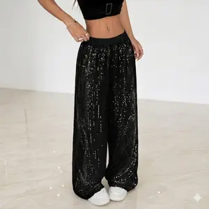 Sparkly Wide Leg Sequin Pants for Women Disco Party Night Out