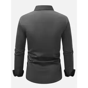 Elegant Solid Color Men'S Dress Shirt - Polyester Woven Fabric, Regular Fit, Button-Down Collar, All-Season Comfort, Ideal Gift for Partners