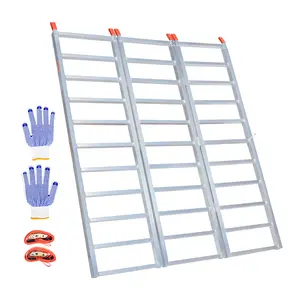 1850 Lbs Max Tri-Folding Truck Ramps, Trailer Ramps Loading Ramp With Handle & Gloves, ATV/UTV Aluminum Dirt Bike Ramp For Motorcycles, Trucks, Mtb, Lawn Mowers, Snow Blowers, 77" L X 54" W, Sliver