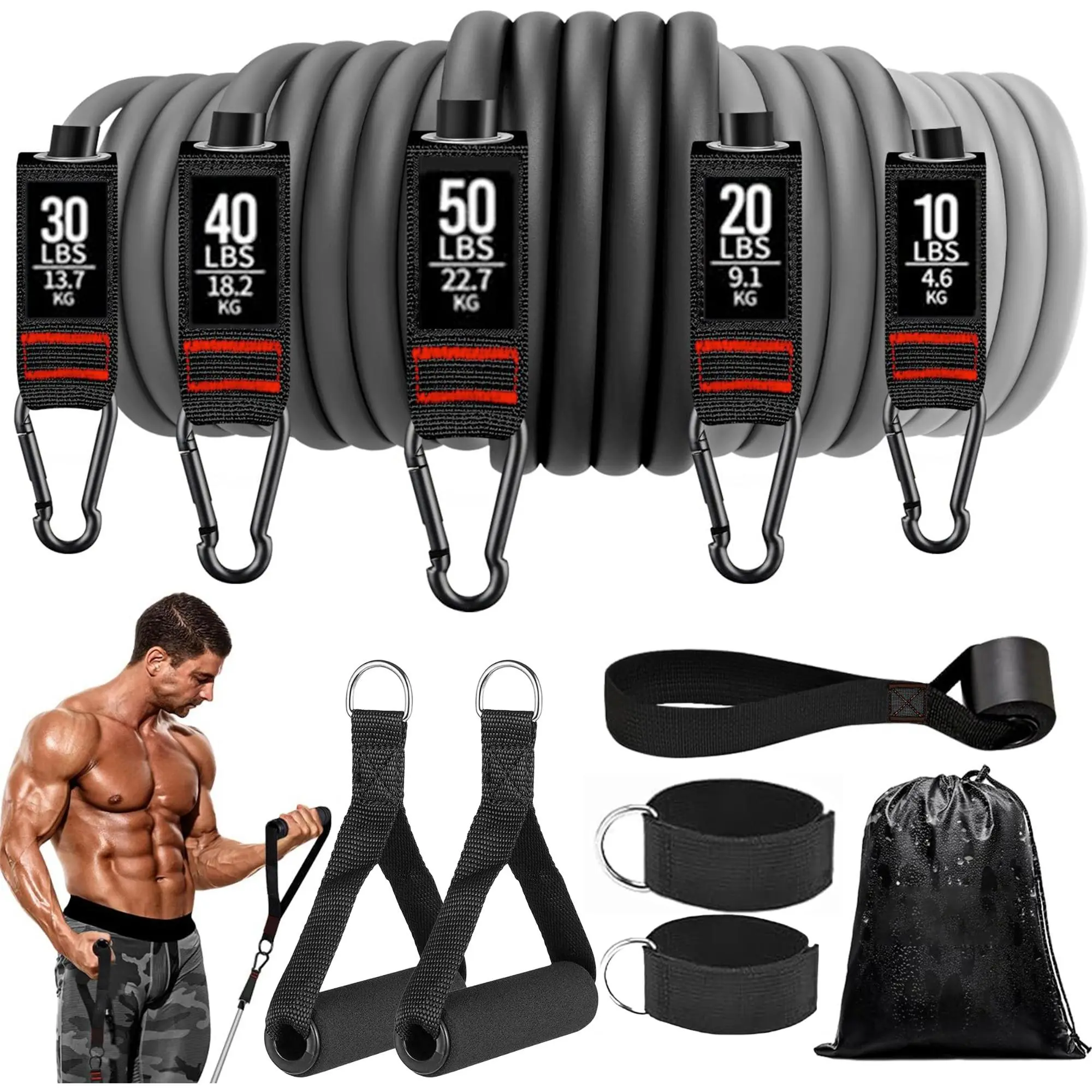 Resistance Band Set, 11pcs/set Exercise Band, Strength Training Band, Fitness Training Band with Door Anchor & Ankle Strap, Fitness Equipment for Home Workout, Elastic Exercise Bands, Working Out Equipment