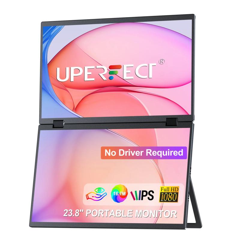 UPERFECT Triple Screen 15.6"/18.5" Portable Foldable Monitor Dual Screen with Stand Extender 1080P FHD IPS for Laptop Windows