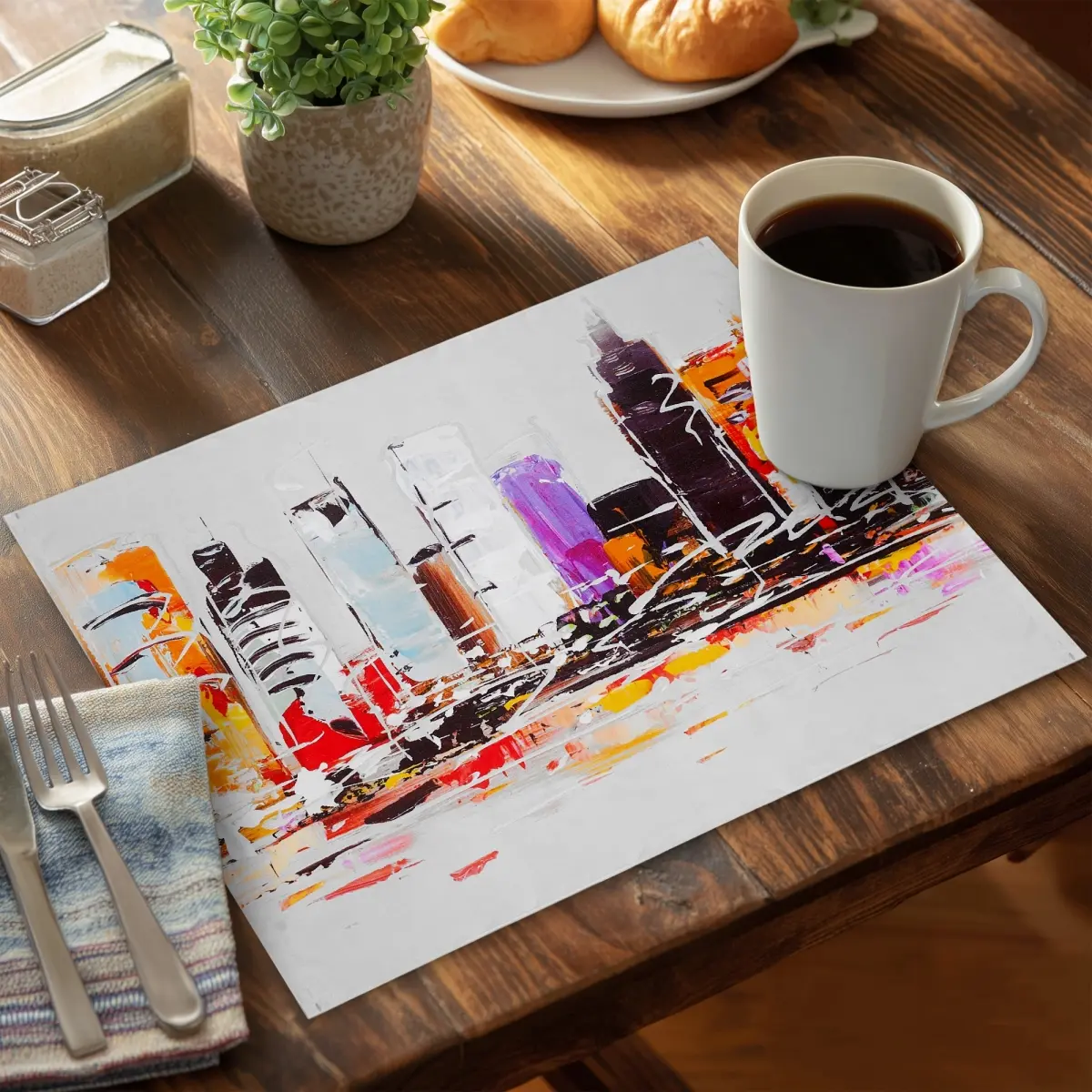 360 stand Stylish Purple Polyester Placemat - 14x18 in., Abstract City Design, Kitchen Tableware, Coasters Home Decor (CPPM1418T2C220), Cityscape, Print