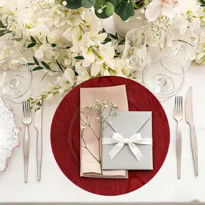 JIT Plastic Round Charger Plate Wood Grain, 13-Inch (Red) Set of 6