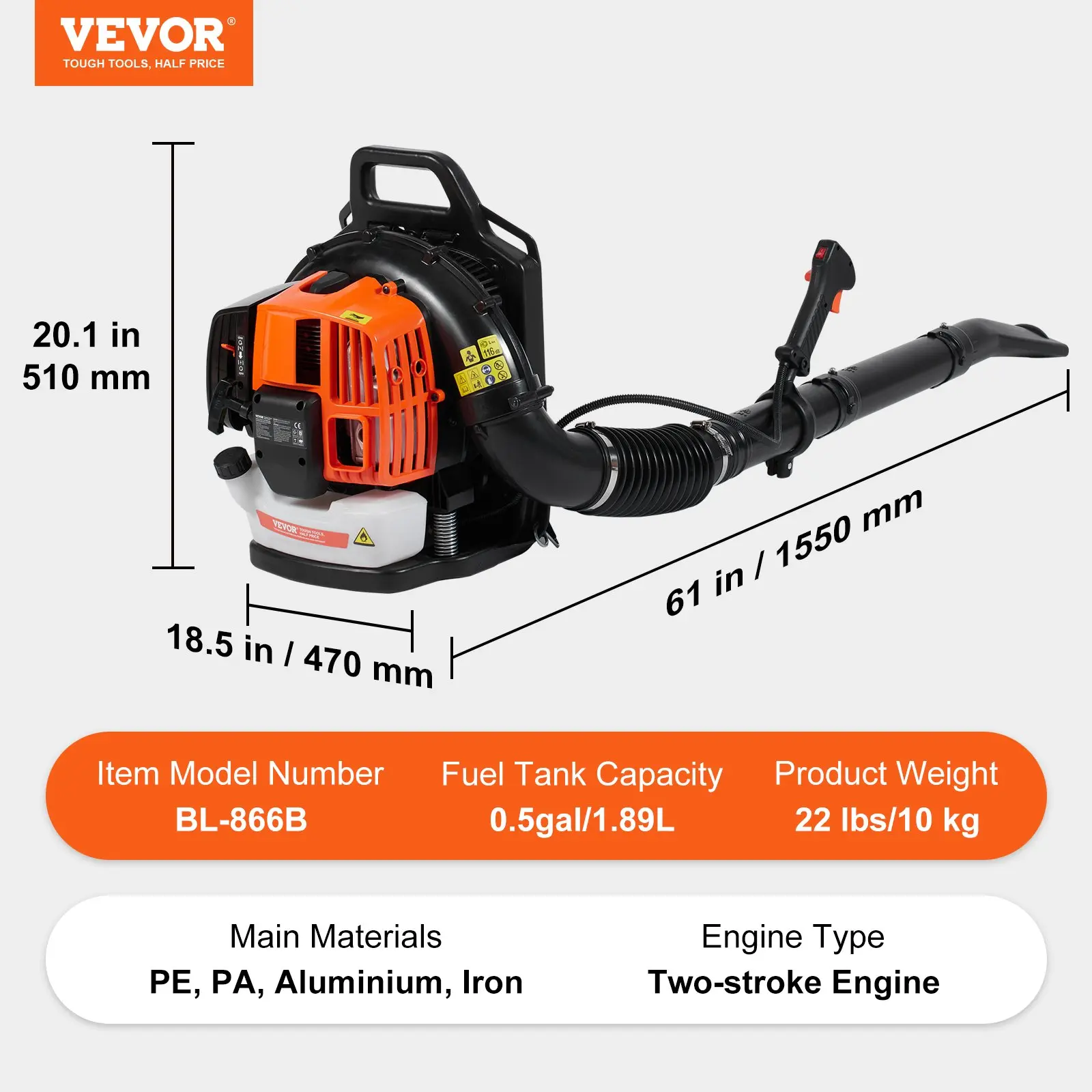 Backpack - 62CC - 1110CFM Air Volume 220MPH Speed