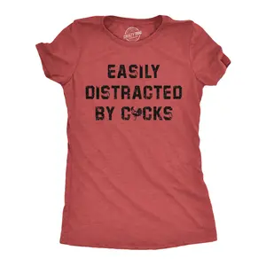 Womens Funny T Shirts Easily Distracted By Cocks Sarcastic Rooster Graphic Novelty Tee for Ladies Funny Womens T Shirts Cute Vintage Fashion Casual Ladies T-Shirt Gift Adult Humor Tops for Women Funny Animal Red -