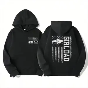 Hooded Sweatshirt with "GIRL DAD" Declaration and Symbolic Stars-and-Stripes Motif