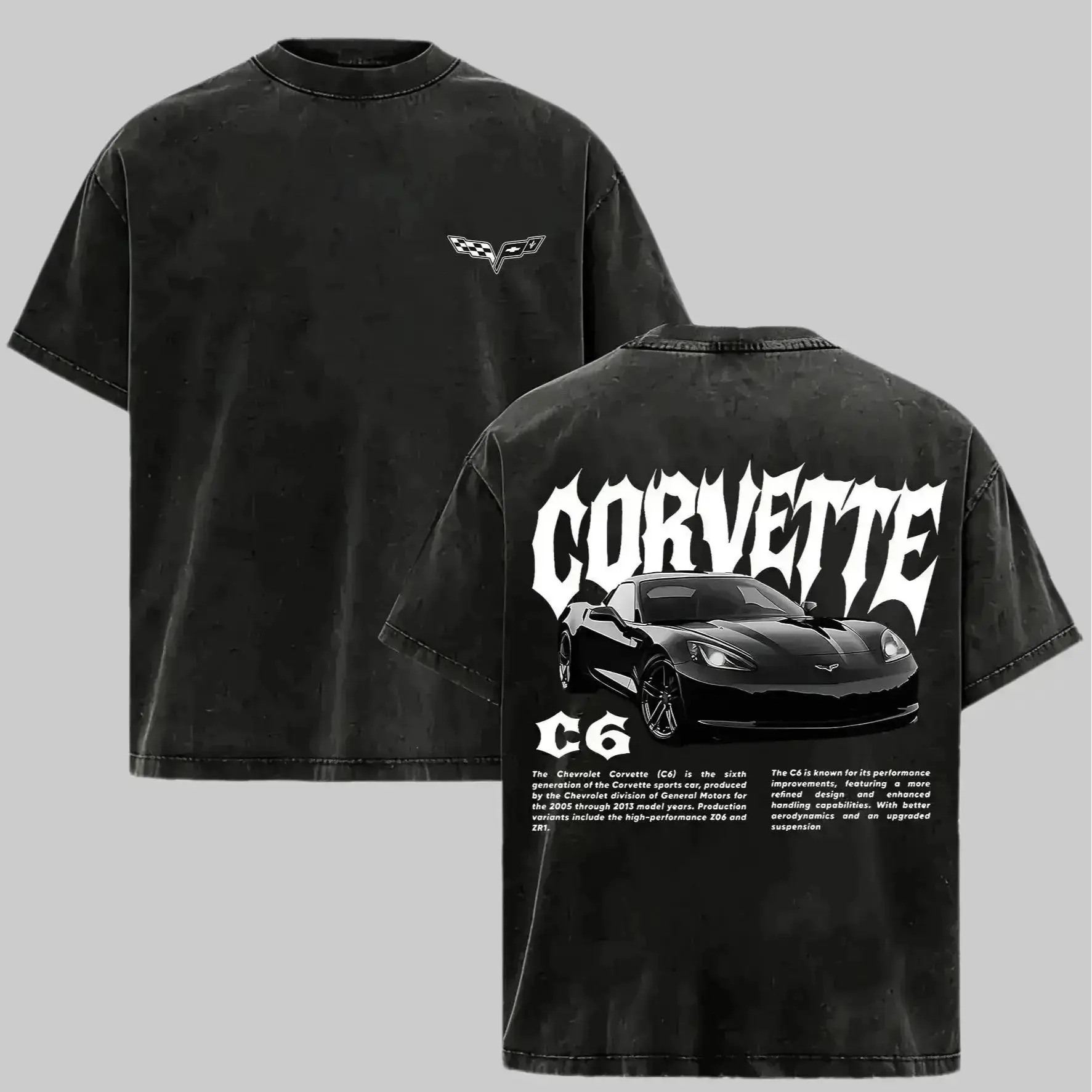 Vintage Washed Corvette C6 Graphic T-Shirt, Washed Racing Car Tee, Classic Sports Car Merch for Men & Boys, Trendy Retro Unisex Top good funny trendy t-shirts，graphic streetwear t-shirt symbol t-shirt invincible shirt humor shirt