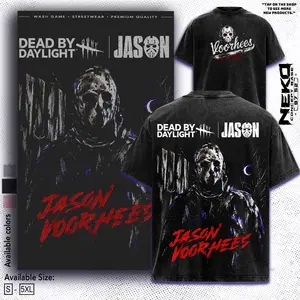 Dead by Daylight x Jason Voorhees Washed Tee, Vintage Horror Game Graphic T-Shirt, Heavyweight Cotton Oversized Tshirt, Gift for DBD Fans Merch